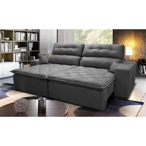 Sofá 2,02m Retrátil E Reclinável Com Molas Cama Inbox Confort Tecido Suede Velusoft Cinza