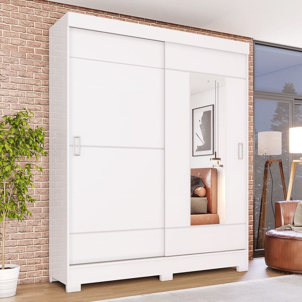 Guarda Roupa Solteiro Com Espelho 2 Portas 2 Gavetas Jackie Casa 812