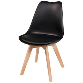 Cadeira Leda Charles Eames Saarinen Wood Com Almofada Preta
