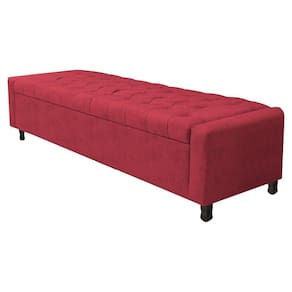 Calçadeira Baú King Everest P02 195cm Para Cama Box Suede Vermelho