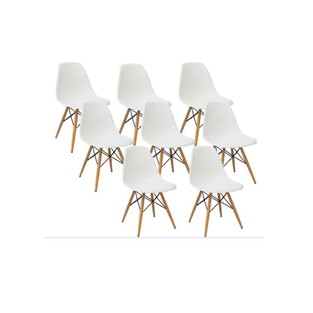 Kit Com 8 Cadeiras Charles Eames Dsw Branca - Base Madeira