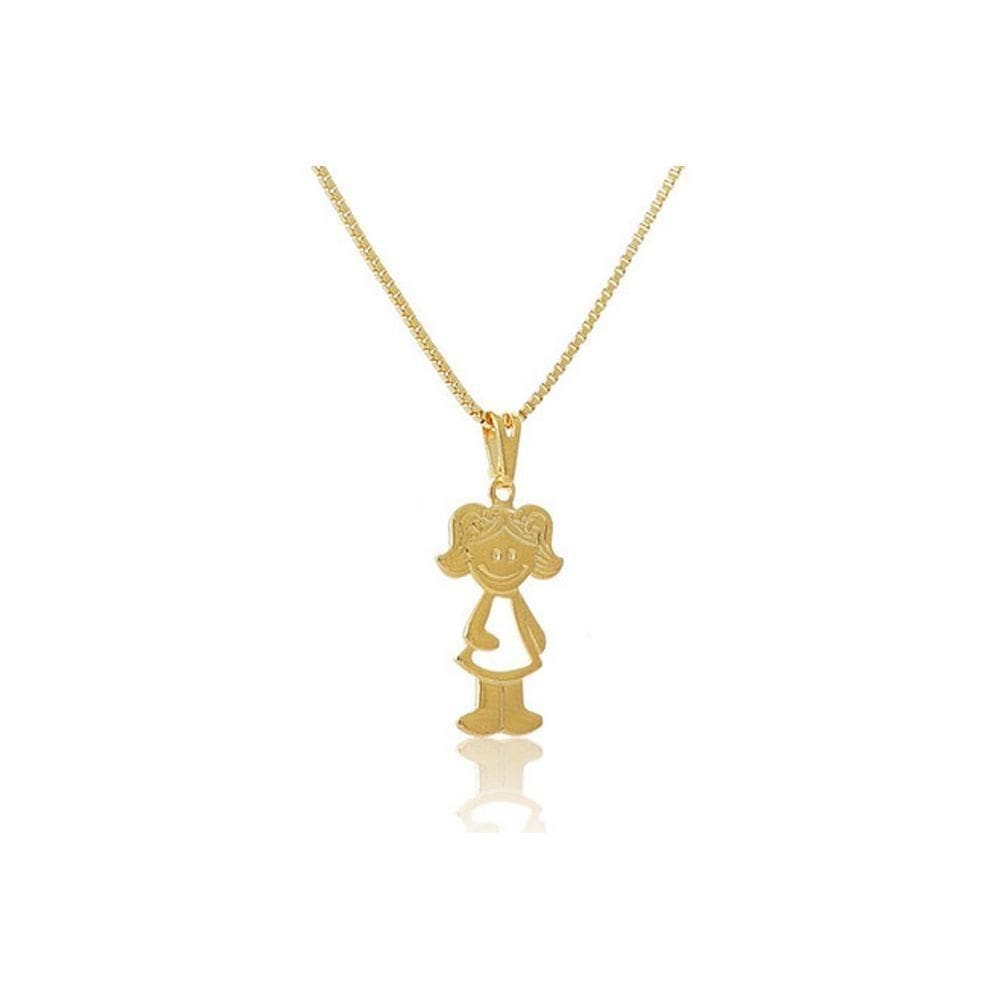 Colar Com Pingente De Menina Folheado Em Ouro 18k