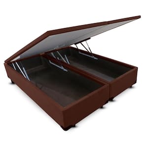Cama Box KING CALIFORNIANO Cosmopolita Suede Marrom Bau Pistão Frontal - 178x198 (Bipartido) - King Californiano