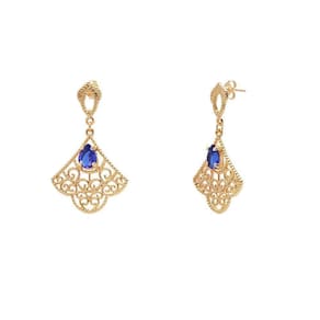 Brinco De Pedra Gota Azul Com Detalhes Folheado A Ouro 18K