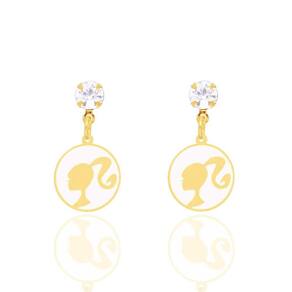 Brinco Ponto De Luz Barbie Resina Folheado A Ouro 18K