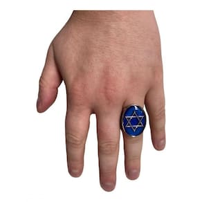 Anel estrela davi azul 2,9 cm dourado metal
