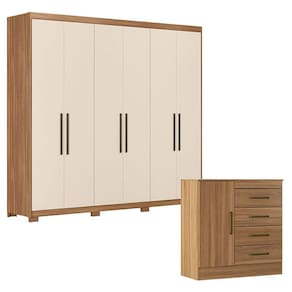 Cômoda Montevideu e Guarda Roupa Casal Venice 62780PE Amendola Touch Off White com Pés - Demóbile