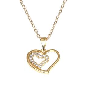 Colar Pingente Coração Duplo Folheado A Ouro 18K
