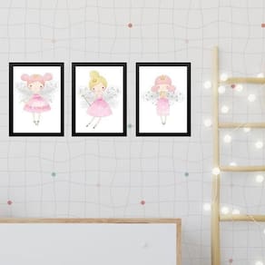 Kit 3 Quadros Infantis Fadinhas Princesas 33X24Cm