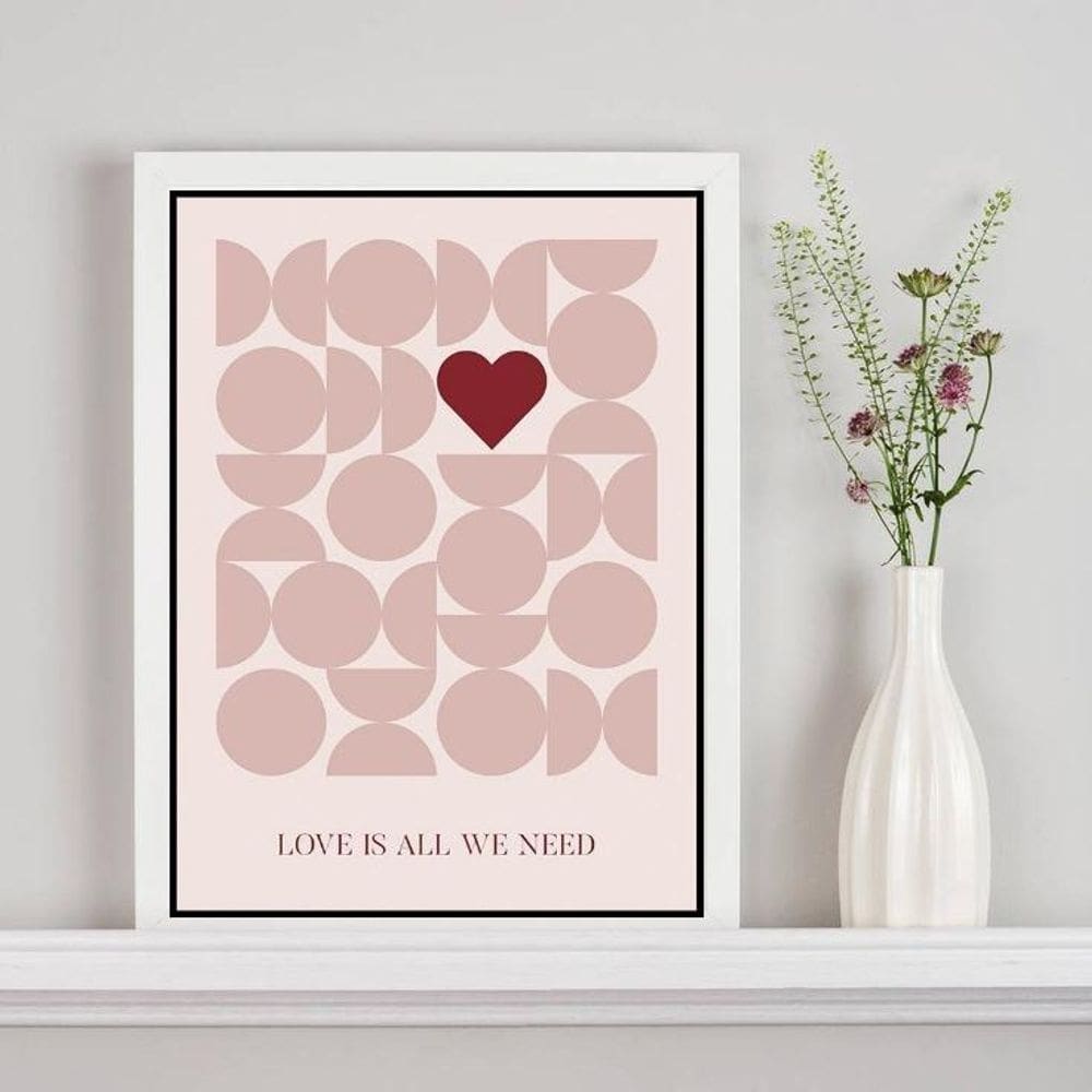 Quadro Poster Bauhaus Love - Coração 33X24Cm - Com Vidro