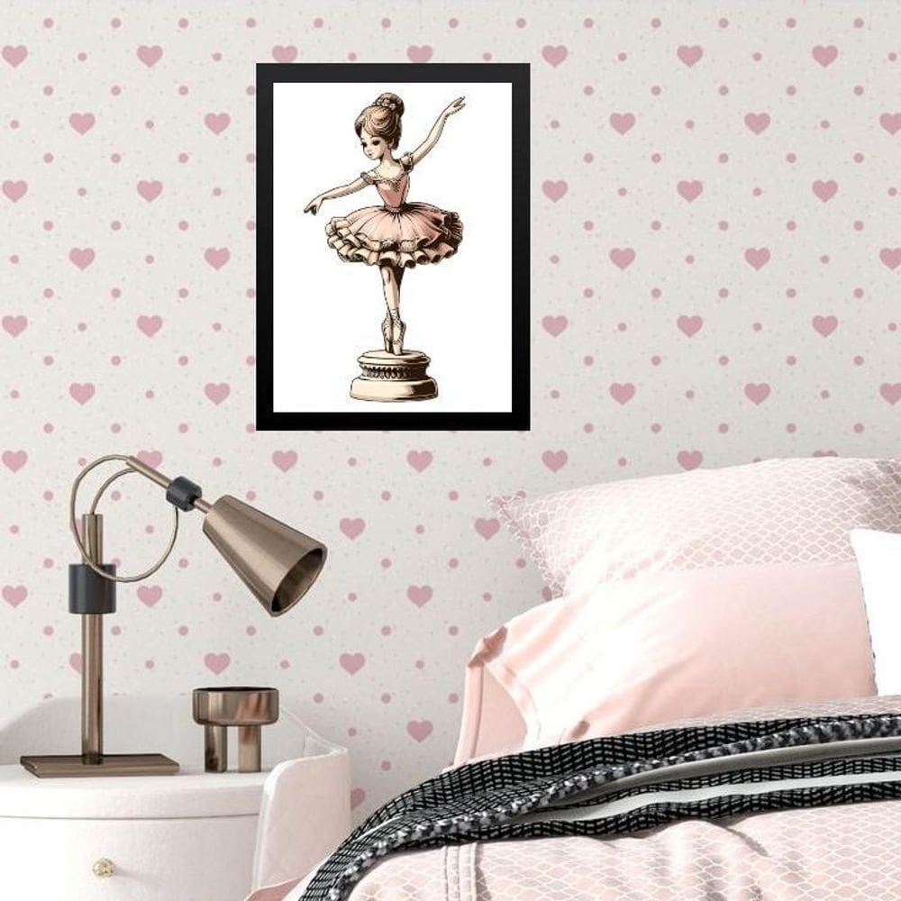 Quadro Infantil Bailarina Caixinha De Música 33X24Cm - Vidro