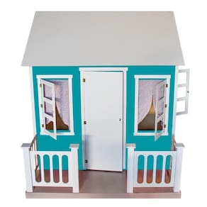 Casinha De Brinquedo Com Cercado E Cortinas Azul/branco