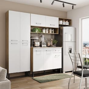 Cozinha Compacta Arizona Glam Carvalho Com Branco Carraro