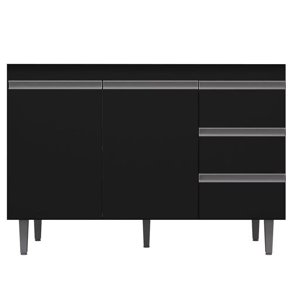 Balcão Gabinete P/ Pia 120Cm 2 Portas 3 Gavetas Preto