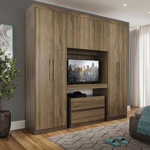 Guarda Roupa Solteiro 6 Portas 2 Gavetas C/ Painel De Tv