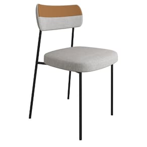 Cadeira Estofada Sala De Jantar F01 Linho Cinza Caramelo
