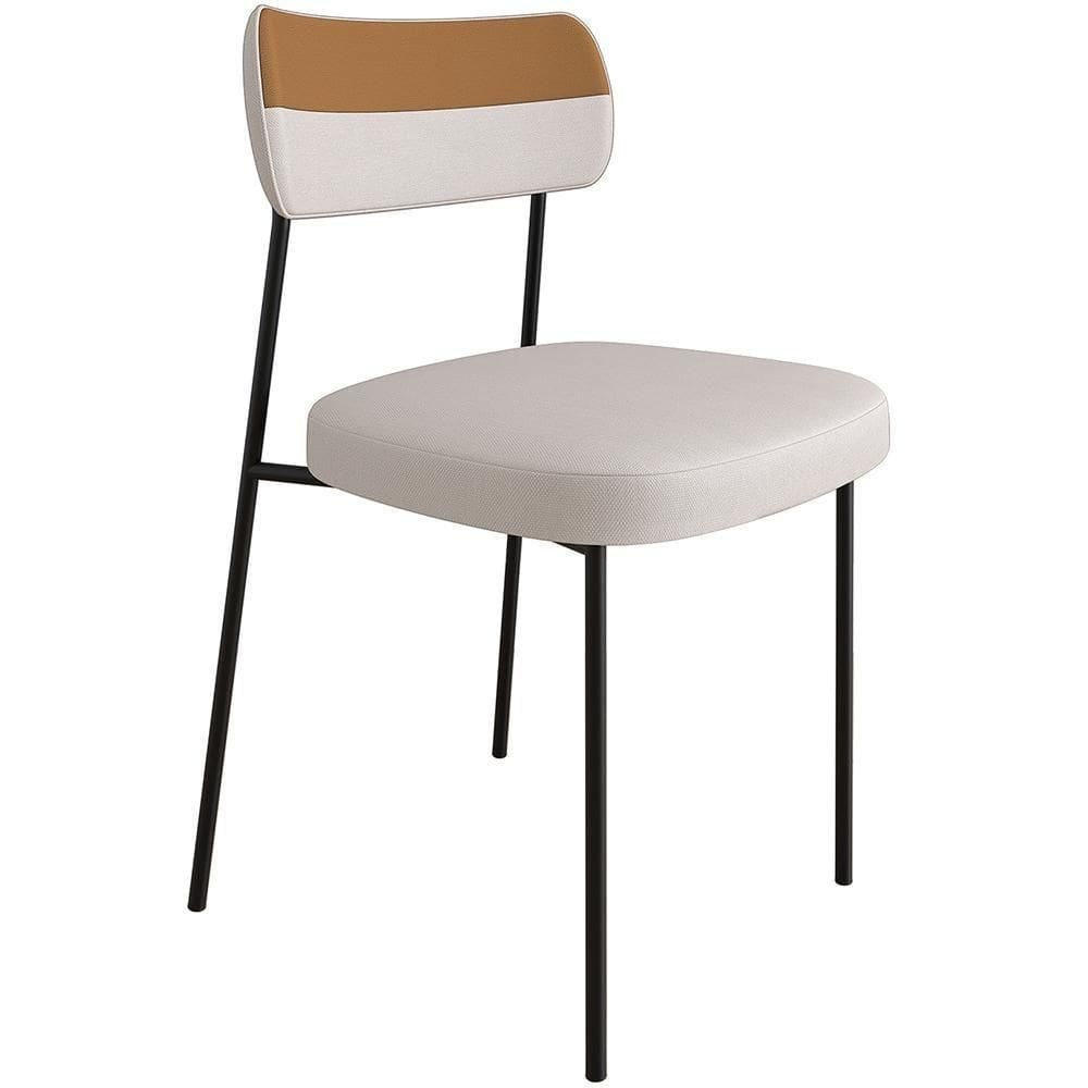 Cadeira Estofada Sala De Jantar F01 Linho Bege Caramelo