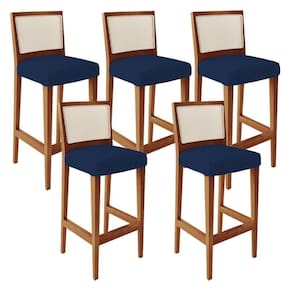 Kit 05 Banquetas Alta Cozinha Branco Zion L02 Azul Marinho