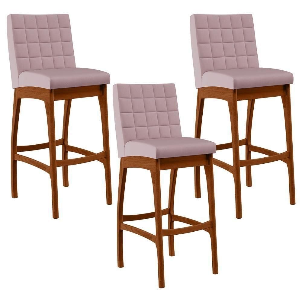 Kit 03 Banquetas Altas Mila Suede Rosê