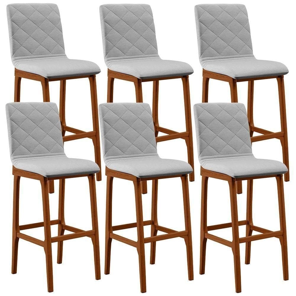 Kit 06 Banquetas Altas Zoe Linho Cinza