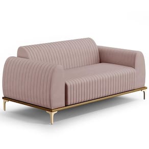 Sofá 2 Lugares Molino 150 Cm Pés D`ouro Veludo Rosê C-305