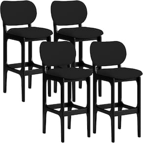 Kit 04 Banquetas Alta Para Cozinha Madeira Fixa Betta L02 Preto Facto Preto