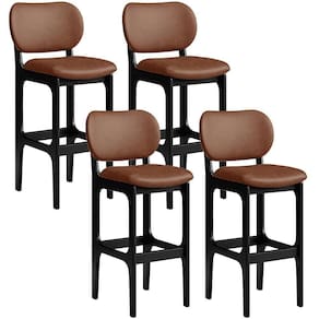 Kit 04 Banquetas Alta Para Cozinha Madeira Fixa Betta L02 Preto Couríssimo Marrom
