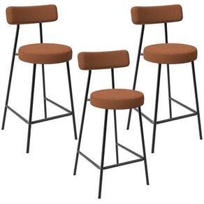 Kit 03 Banquetas Baixa Para Cozinha Sala De Jantar Bar Bancada Milão L02 Bouclê Terracota