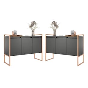 Buffet Industrial 3 Portas Preto Cobre Conjunto 2 Unidades