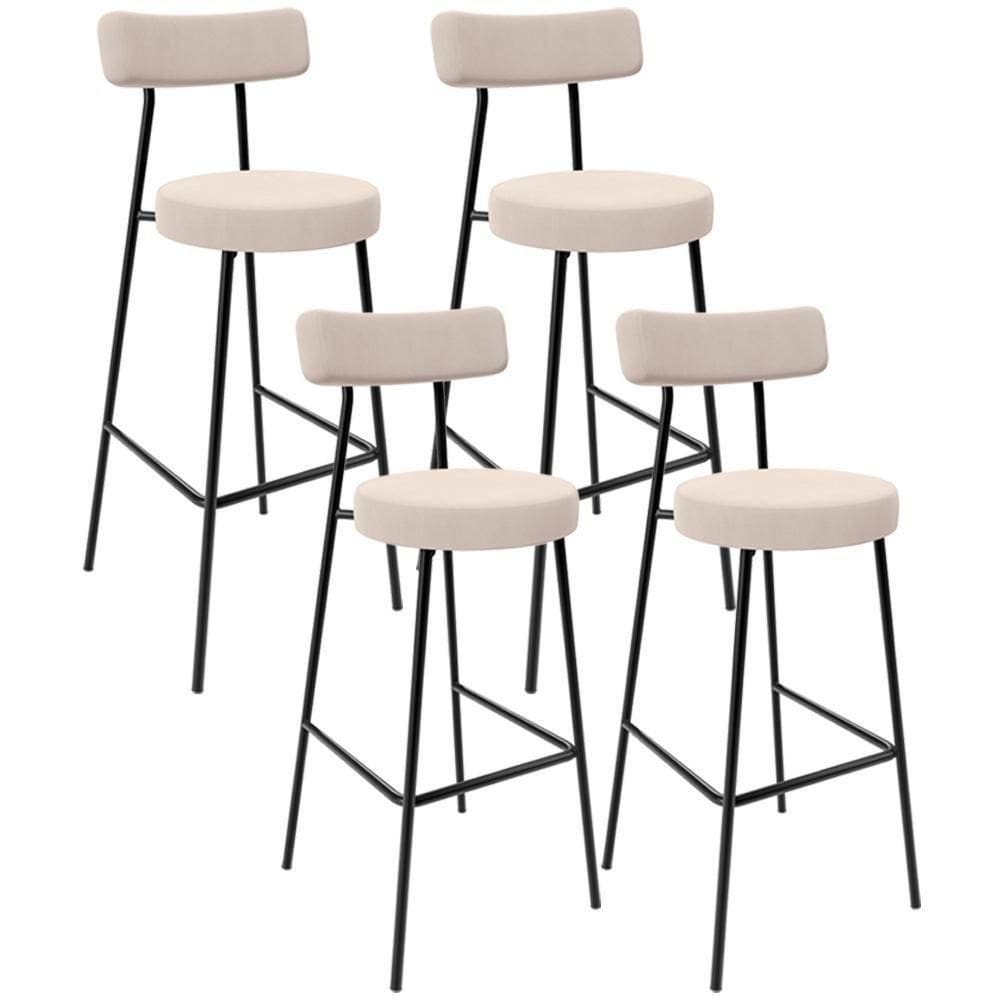 Kit 04 Banquetas Altas Bar Cozinha Sala De Jantar Em Aço Milão L02 Suede Bege