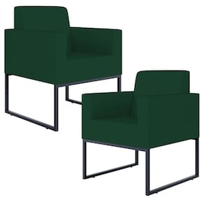 Kit 02 Poltronas Base Fixa Metal Suede Verde Musgo