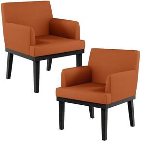 Kit 02 Poltronas Decorativas Sala De Estar Base Preto Beatriz W01 Tecido Terracota