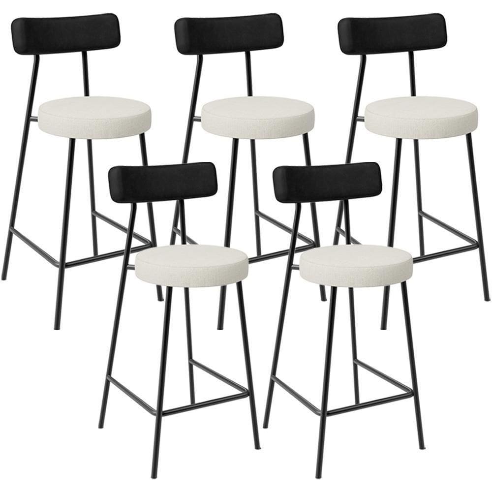 Kit 05 Banquetas Baixa Cozinha Sala Jantar Milão L02 Couríssimo Preto Linho Champagne -LyamDecor