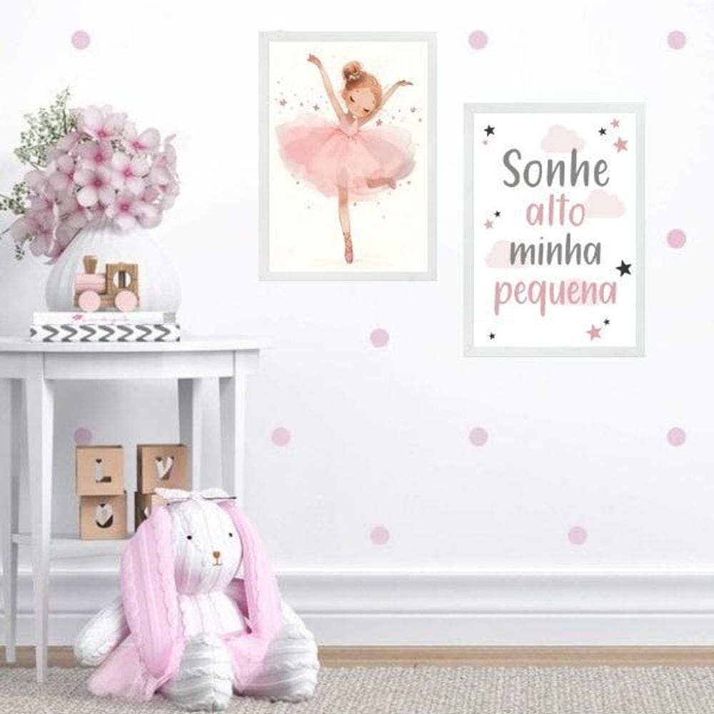 Kit 2 Quadros Infantis Bailarina - Sonhe Alto 33X24Cm
