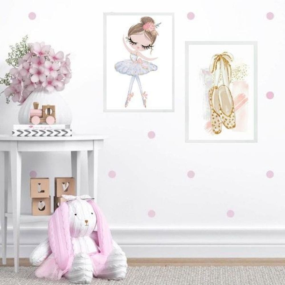 Kit 2 Quadros Quarto De Menina Tema Balé 33X24Cm - Com Vidro