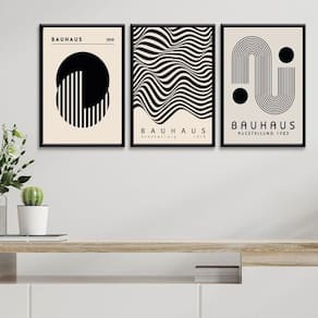 Kit 3 Quadros Arte Bauhaus - Preto E Branco 33X24Cm