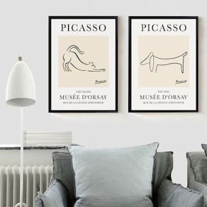 Kit 2 Quadros Picasso - Gato E Cachorro 33X24Cm