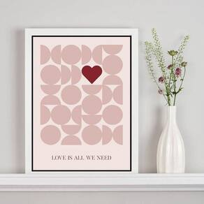 Quadro Poster Bauhaus Love - Coração 24X18Cm - Com Vidro