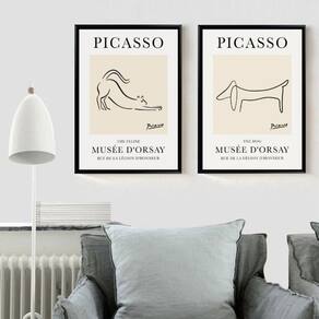 Kit 2 Quadros Picasso - Gato E Cachorro 45X34Cm