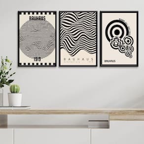 Kit 3 Quadros Posters Bauhaus - Preto E Branco 24X18Cm