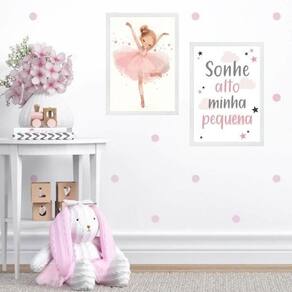 Kit 2 Quadros Infantis Bailarina - Sonhe Alto 33X24Cm Vidro