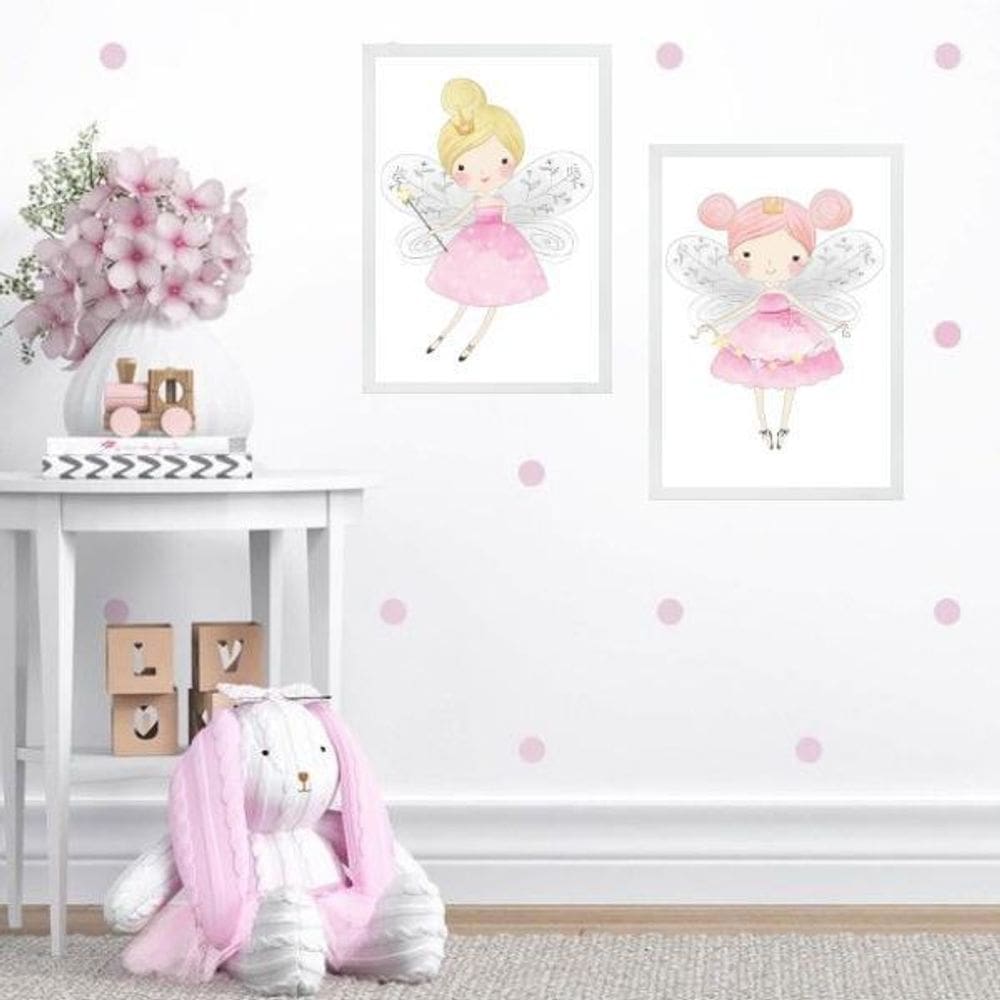 Kit 2 Quadros Quarto Infantil Menina Fadinhas 33X24Cm Vidro