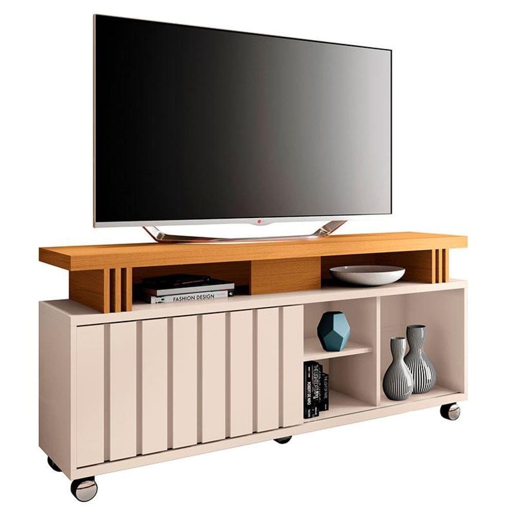 Rack Bancada para Sala Rivera 1.3 Off White Cinamomo - HB Móveis