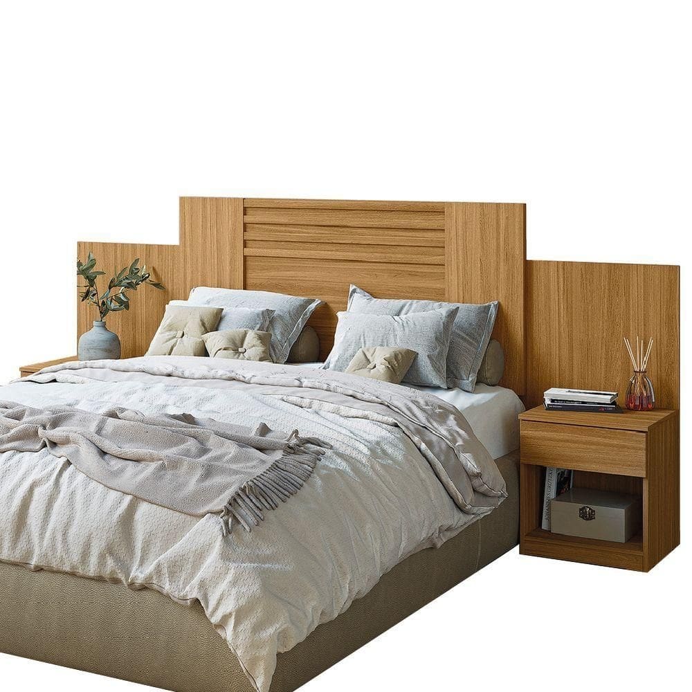 Cabeceira Para Cama Box Casal Queen Com Mesa De Cabeceira Freijó/off White/cinza Flex Araguaia Moval
