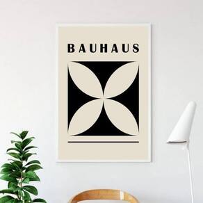 Quadro Bauhaus Flor Preto E Bege 45X34Cm - Com Vidro