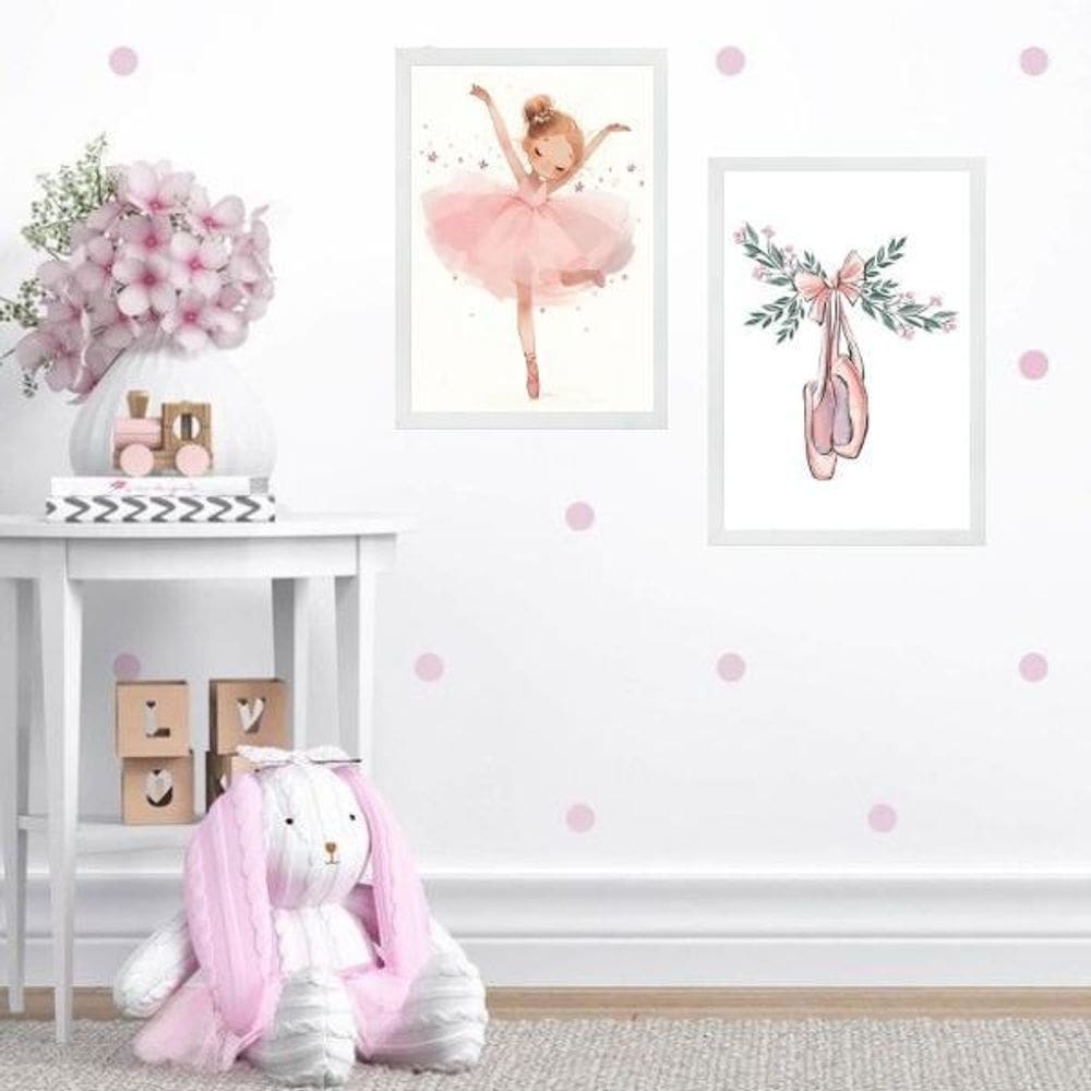 Kit 2 Quadros Quarto Menina Sapatilha Balé 33X24Cm - Vidro