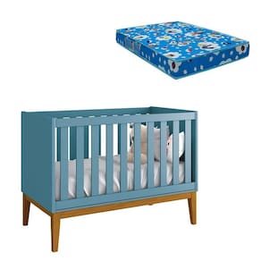 Berço Americano New Classic Azul com Pés Madeira e Colchão - Reller