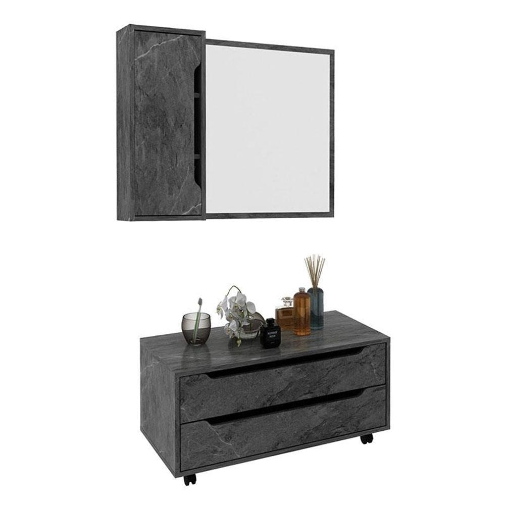 Balcão Gabinete BN3643 com Espelho para Banheiro BN3645 Mármore Lunar - Tecnomobili