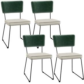 Kit 04 Cadeiras L02 Facto Verde Musgo Linho Champagne
