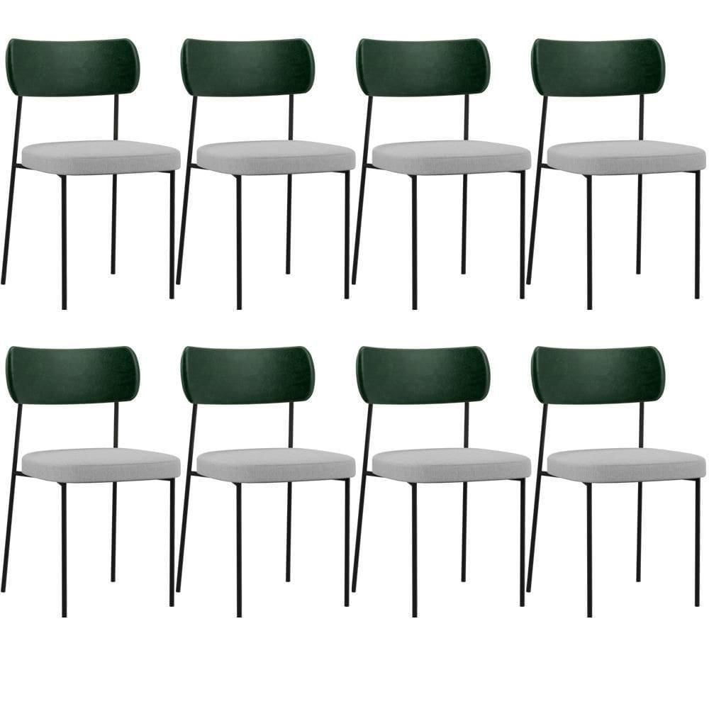 Kit 08 Cadeiras Para Sala De Jantar L02 Verde Musgo Cinza